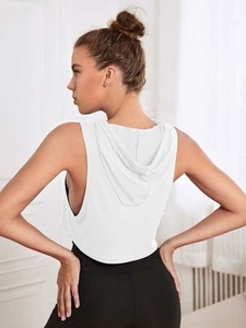 Débardeurs sans manches à capuche pour femmes Workout Bodybuilding Muscle Sleeveless Hooded Tank Tops Cropped Women Sleeveless Hoodie Deep Sides - Product Image 4