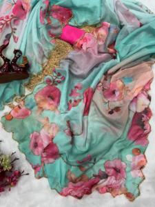 Exuda gracia y sofisticación, este sari con estampado floral de organza, belleza clásica con elegancia moderna, ropa de fiesta para mujer y Niña - Product Image 4