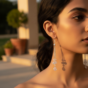 925 Silver Moonstone Drop <b>Earrings</b> Gold Women's Elegant Heart-shaped for Weddings Parties Giftable <b>Diamond</b> <b>Pearl</b> Encrusted - Product Image 2