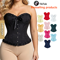 Korset Wanita Model Bustier Vintage 2026, Terlaris, Berenda, Pita, Slim Fit, Penyangga Pinggang, Fishbone, Pembentuk Tubuh
