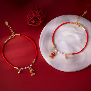 Buona fortuna simbolo rosso stringa oro placcato Koi pesce e campana <span class=keywords><strong>con</strong></span> conchiglia perline ciondolo <span class=keywords><strong>bracciale</strong></span> presente i migliori auguri per il regalo - Product Image 3