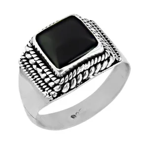 Men's 925 Sterling Silver Geometric <b>Onyx</b> Cocktail <b>Ring</b> <b>Signet</b> Bezel Setting Everyday Wear Religious Type ALL - Product Image 2