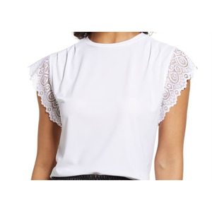 Top Halogen(R) Bianco Taglia Media con Bordo in Pizzo, Outfit Formale da Ufficio con Ricami in Lino e Cotone, Vestibilità Ampia, Lunghezza Corta - Product Image 2