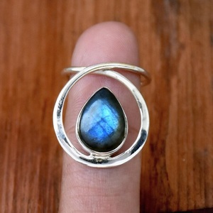 Natural Labradorite Teardrop Spiral Wrap <b>Ring</b> 925 Sterling <b>Silver</b> Handmade Bohemian Eco-friendly Christian <b>Chunky</b> Statement - Product Image 2