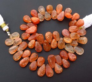 Cuentas de Piedra del Sol Africana de Grado Superior, Multicolor Naranja, 9-13mm, Natural, con Brillo Arcoíris, Pulido Suave, Forma de Pera, 9 pulgadas - Product Image 5