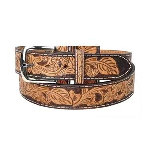 Premium Western Designer Floral usiné à la main de haute qualité ceinture en cuir véritable ceinture unisexe ceinture à la mode fabricants indiens - Product Image 2