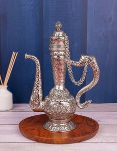 Carafe décorative en métal, finition argent antique, surahi, objet de décoration, décoration d'intérieur dorée, style moderne, décoratif - Product Image 2