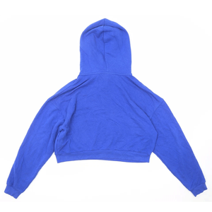 <b>Women's</b> Casual <b>Blue</b> Cotton Blend Crop Hoodie Breathable Streetwear Pullover Front Printed Hooded Cropped <b>Jumper</b> Top for Winter - Product Image 2