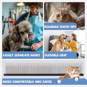 8.5 inch nâng cấp lược mèo chuyên nghiệp màu đen, lược chải lông thú cưng hai răng chống tĩnh điện góc tròn mịn chống ma sát - Product Image 4