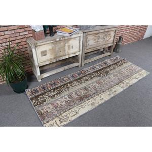 Vintage Turkish Rug 2.5x6.4 ft (75x195 cm), <b>Brown</b> <b>Wool</b> Rug - Product Image 1