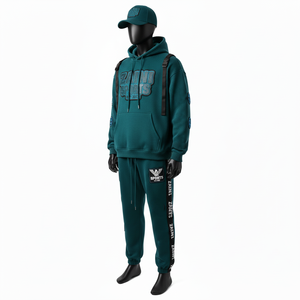 Survêtement d'hiver pour homme 320GSM en coton lourd et polyester polaire, toucher doux, vert sarcelle, logo personnalisé par transfert thermique, taille plus - Product Image 4