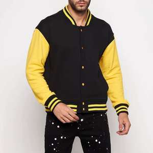 Black Varsity <b>Jacket</b> Yellow Sleeves Mens Unisex Baseball Style Button Rib Trim Custom Option <b>Waterproof</b> Windproof <b>Warm</b> Front - Product Image 5