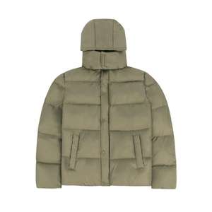 Blouson d'hiver matelassé surdimensionné à capuche, logo de designer, OEM, haute qualité, vert olive, imprimé à bulles, personnalisé pour homme - Product Image 1