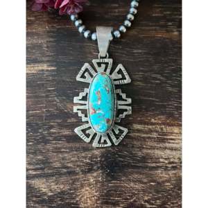 Pendentif géométrique Alice Johnson Kingman en turquoise et argent sterling avec chaîne à maillons, idéal comme cadeau - Product Image 1
