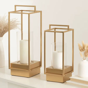 Elegante Farol de Metal con Acabado Dorado para Bodas, Eventos, Decoración del Hogar, Iluminación Decorativa, Ambiente Luminoso de Lujo - Product Image 1