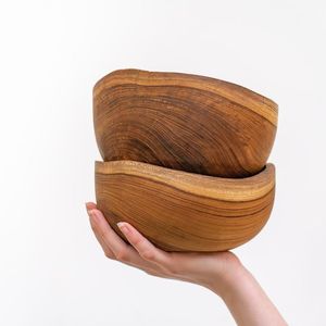 DOUGT VERSÁTIL ARTESANÍA Tazón de masa de madera hecho a mano para frutas o ensaladas Vintage de alta calidad Rústico Farmhouse BOWL - Product Image 1