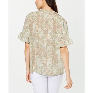 Collection NY – Haut à manches cloche imprimé en mousseline de soie et satin pour femme, col montant/à revers, décontracté-formel, pour printemps/été, taille XL - Product Image 2