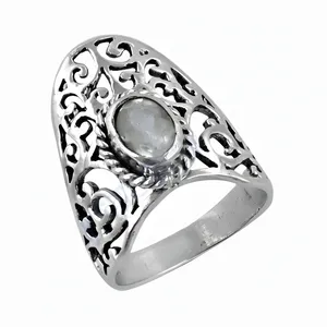 Bague de cocktail vintage en argent 925 avec pierre de quartz, design filigrané, unisexe, à porter au quotidien, marque a du Rajasthan - Product Image 3