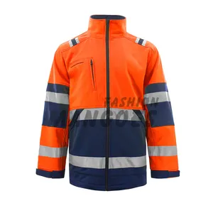 High Visibility Reflective Fleece Jacket Winter Stripe Patchwork Hoodies Two Tone Workwear Coat Hi Vis Work Wear