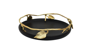 Bandeja de madera negra para servir con asas de latón dorado para aperitivo, bandeja de plata para servir - Product Image 2