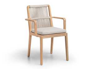 เก้าอี้ไม้สักไม้กุหลาบไม้เนื้อแข็งพร้อมที่วางแขนและที่นั่งเชือกทอสําหรับรับประทานอาหารในร่ม - Product Image 4