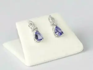 ต่างหูห้อยเพชรโมอิสสีเงิน925แบบห้อยสไตล์วินเทจจาก2.20Ct แพร์ - Product Image 2