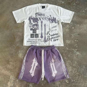 Clothing Manufacturer High Quality Printed 100% Cotton Streetwear Printed Summer Oversized Acid Washed T <b>shirt</b> and Shorts - Product Image 5