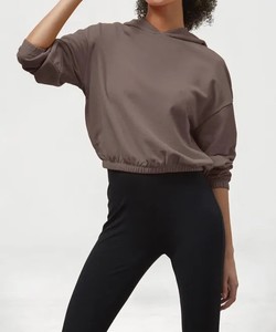 Sudadera con capucha de gran tamaño recortada alta personalizada para mujer, jersey con capucha, sudadera informal de punto de invierno, ropa de salón, ropa informal - Product Image 4