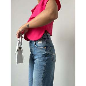 Blusa Casual de Mezcla de Algodón con Detalle de Bolsillo Color Fucsia para Mujer, Marca Mybeefashion, para Uso Diario y Moda de Primavera/Verano - Product Image 3