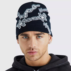 Bonnet Jacquard OEM avec Broderie 3D Personnalisée – Bonnets Tricotés d'Hiver Chauds et Confortables pour Promotion de Marque (Motif Nœud à Pois) - Product Image 5