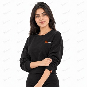 Sudadera Corta de Cuello Redondo Negra para Mujer Tiierwear, Logotipo Bordado, Tejido de Algodón, Ropa de Otoño - Product Image 5