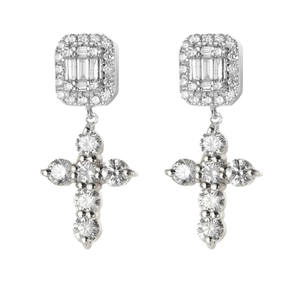 Natural <b>Diamond</b> Cross <b>Earring</b> 14K Gold Religious New Design Christian Cross <b>Earrings</b> Drop <b>Dangle</b> <b>Earrings</b> for Gift - Product Image 5