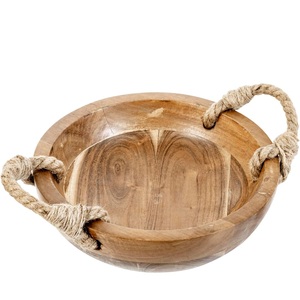 ชามเสิร์ฟทำจากไม้ขนาดใหญ่พร้อมที่จับเชือกจานหลายจานเสิร์ฟบนโต๊ะกลางอาหารงานนำเสนอที่ยอดเยี่ยมสำหรับของตกแต่งวันหยุด - Product Image 1