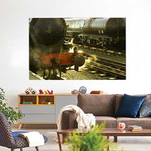 Impresión en lienzo de tren de vapor moderno: elegante obra de arte minimalista de locomotora, 1P: estampado en lienzo tipo galería - Product Image 1