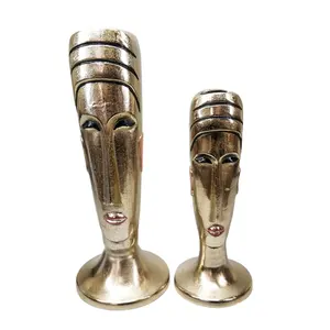 Sculpture abstraite moderne en aluminium or antique visage humain poli brillant pour l'affichage de dessus de table de décor à la maison - Product Image 1