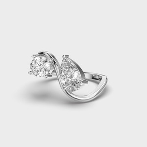 Bague à deux pierres en diamant cultivé certifié IGI, argent sterling 925 massif, diamant en forme de poire et rond, bague Toi It Moi - Product Image 2