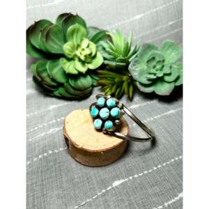 Navajo Handmade Cultural Collectible Mixed Turquoise & Sterling Silver Cluster Cuff Bracelet - Product Image 3