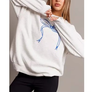 Sudadera transpirable de moda de invierno con diseño de lazo 100% tela de lana de algodón para mujer - Product Image 4