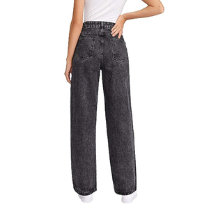 Alta calidad mujeres media cintura encaje hasta suelta Casual Streetwear recto Jeans pantalones de mezclilla Vintage 100% algodón transpirable lavable - Product Image 2