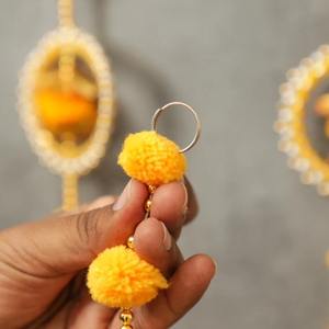 3.5 ft Yellow Pompom Garlands with <b>Gota</b> Tassel for Diwali Pooja Decor Pompom Hangings <b>Gota</b> Garlands for Indian Backdrop Decor - Product Image 4