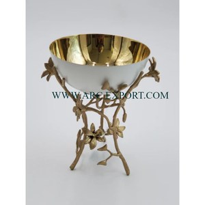 Vaisselle de maison grand bol avec fleur design support en laiton plaqué or table élégante dates décoratives bols de service à vendre - Product Image 6