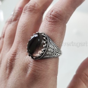 Venta al por mayor Anillo para hombre Cuarzo ahumado natural Piedra preciosa Abril Anillo de piedra natal Todos los tamaños Joyería de boda pesada Anillo de plata esterlina 925 - Product Image 2