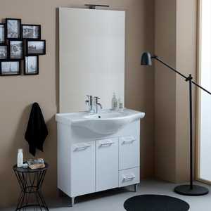Meuble de salle de bain sur pied de 85 cm avec lavabo et miroir de 80x110 cm, lampe Ravenna incluse - Ensemble de salle de bain - Product Image 2