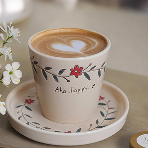 ชุดกาแฟชาเซรามิกเคลือบลายหรูหรา ขนาด 200 มล. พร้อมจานรองแก้ว แก้วมัค ลายเขียนมือใต้เคลือบ - Product Image 1