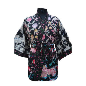 Robe kimono courte de luxe vintage faite à la main pour femmes, motif floral, 100% coton, col en V, cordon de serrage, manches longues, douce et respirante - Product Image 5