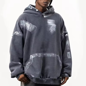 Logo personnalisé vierge doublé en détresse vintage sans ficelle à capuche poids lourd coton pull lavage à l'acide Streetwear sweats à capuche - Product Image 5