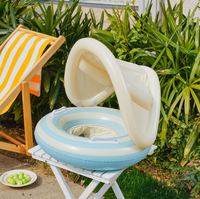 Siège de bain gonflable pour bébé de style nordique avec pare-soleil amovible, bouée de natation rayée pour nourrisson, jouets de piscine