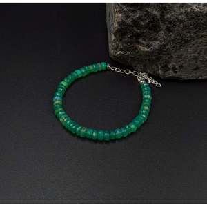 925 Sterling Silver Green Ethiopian Opal Bracelet Beaded <b>Charm</b> Bracelets with Gold Plating Gold Main Stone Pearl Accents - Product Image 3