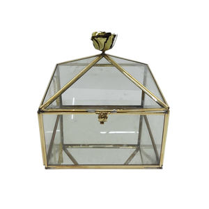 Joyero de forma cuadrada de cristal y latón con chapado en plata, producto personalizado para decoración de bodas, hecho a mano a granel - Product Image 6