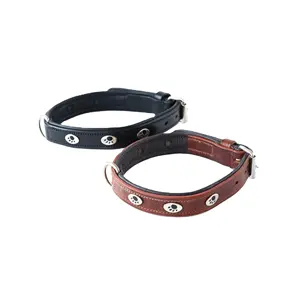 Hot Selling Top Quality Leather Handmade Padded Dog Collar With Paws Stud Top Indian Supplier Wholesaler Manufacturer